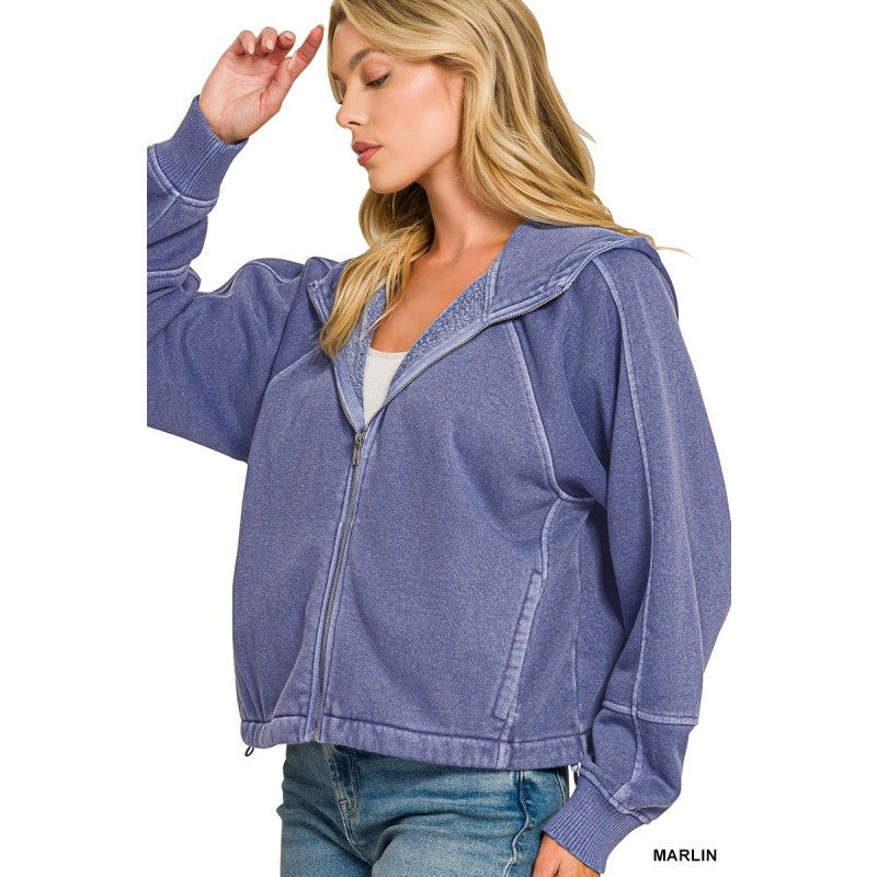 Fleece Pigment Dye Zip Up Hoodie