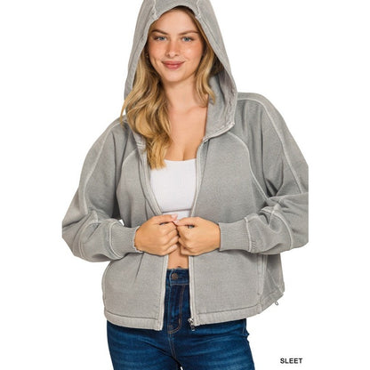 Fleece Pigment Dye Zip Up Hoodie