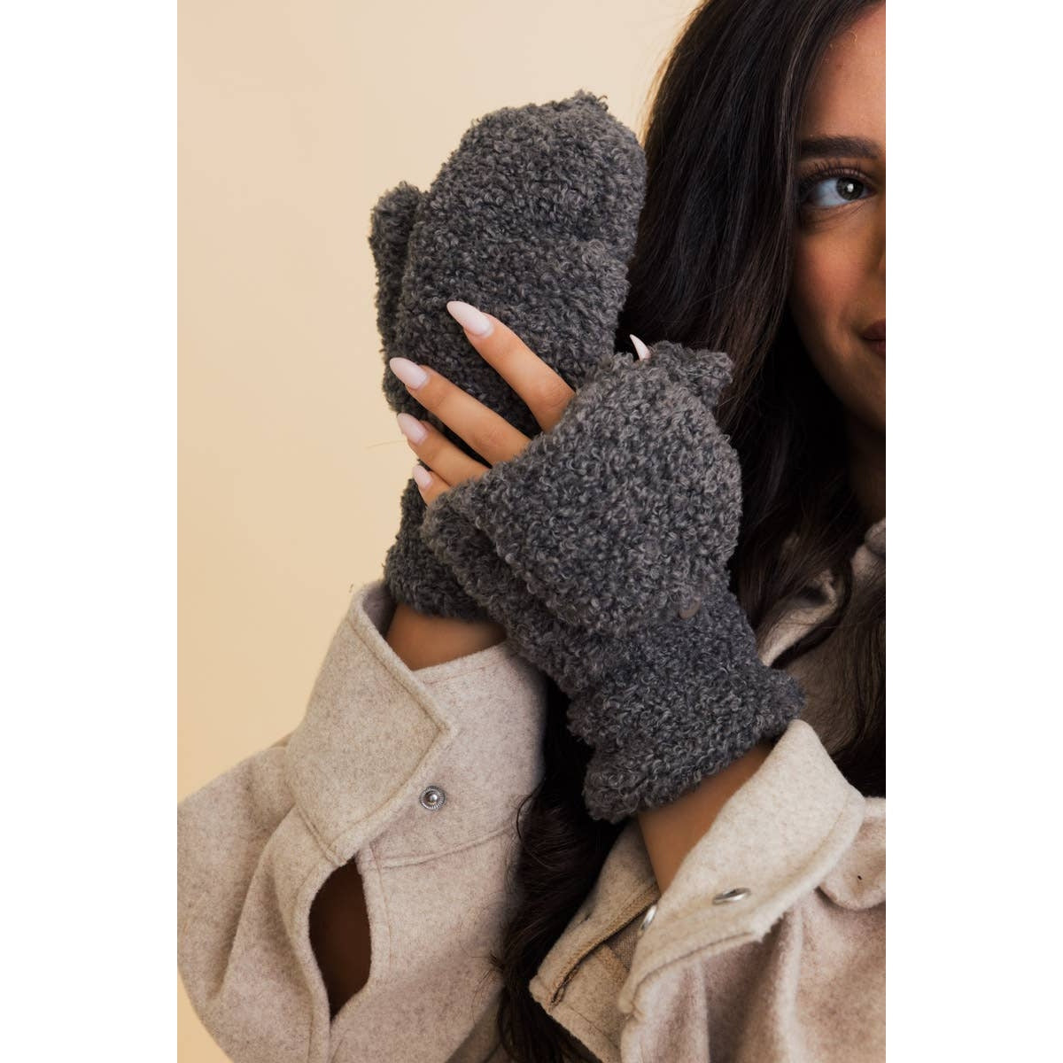 Winter Mittens - Foldable Texting Gloves with Sherpa Fleece