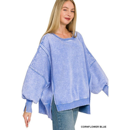 Acid Washed Batwing Sleeve Fleece Sweatshirts
