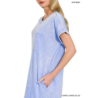 Washed Exposed Seam Short Sleeve T-shirts Dress