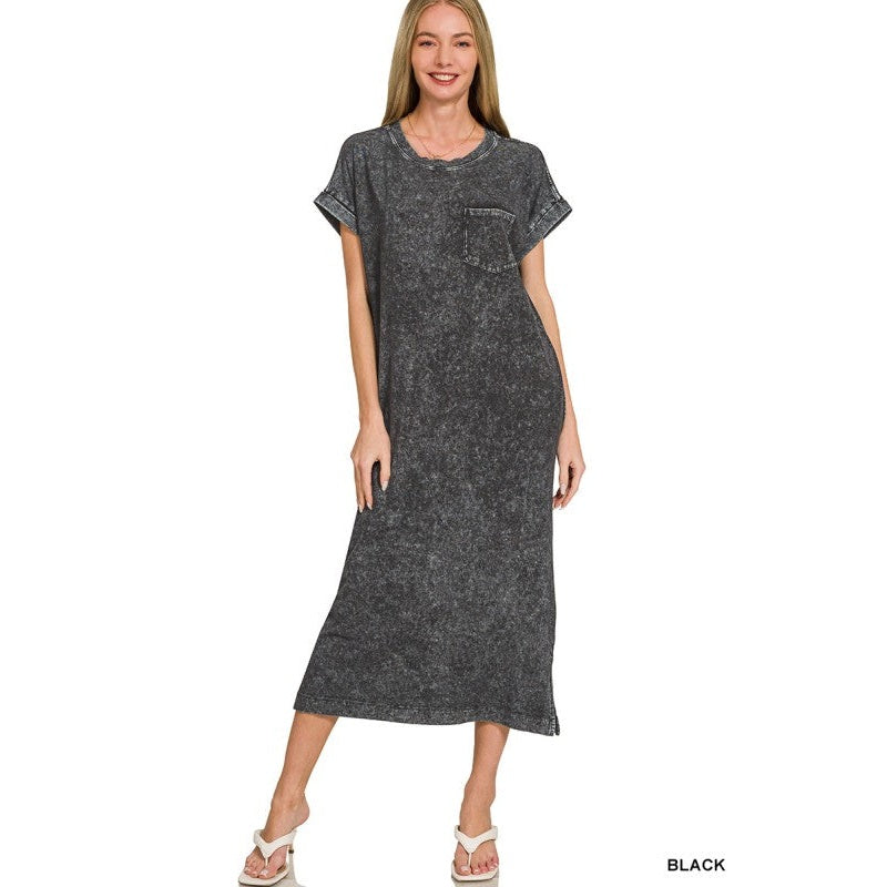 Washed Exposed Seam Short Sleeve T-shirts Dress