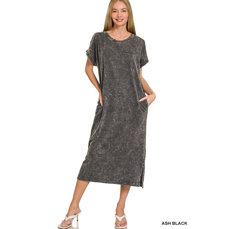 Washed Exposed Seam Short Sleeve T-shirts Dress