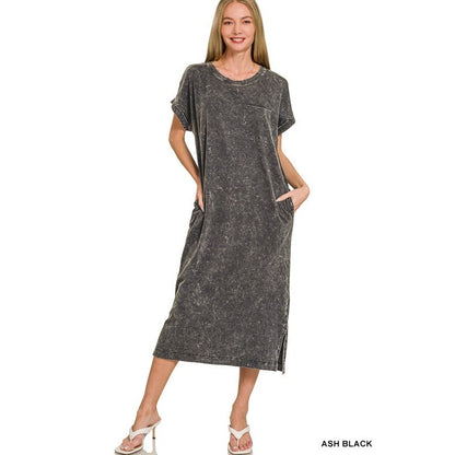 Washed Exposed Seam Short Sleeve T-shirts Dress