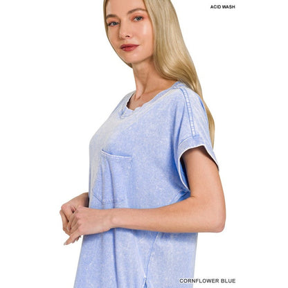 Washed Exposed Seam Short Sleeve T-shirts Dress