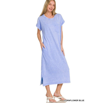 Washed Exposed Seam Short Sleeve T-shirts Dress