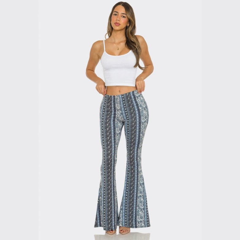 Blue Black Florals Flare Pants - The Feral Market