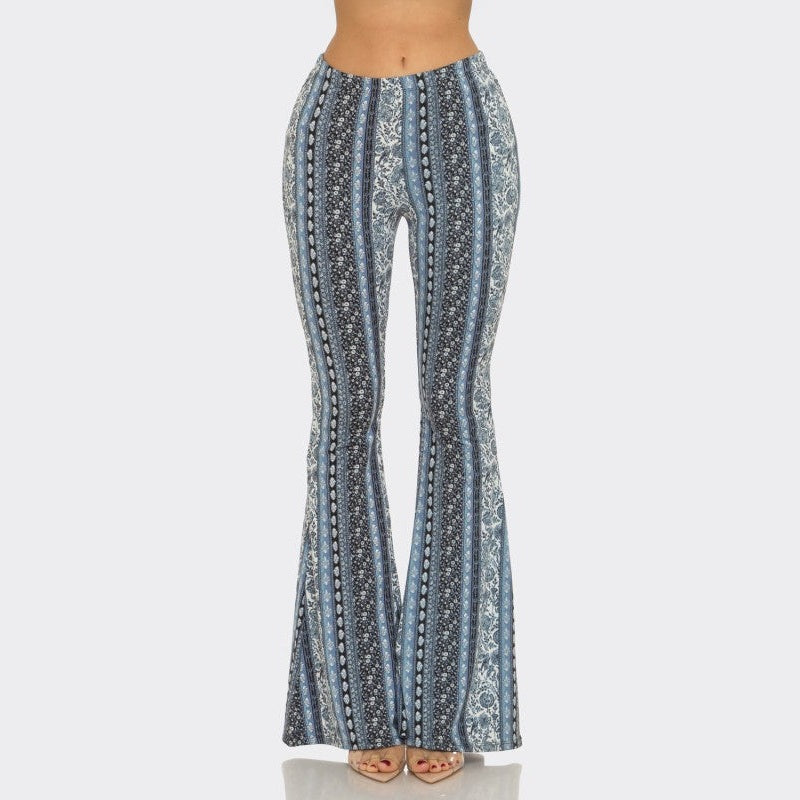 Blue Black Florals Flare Pants - The Feral Market