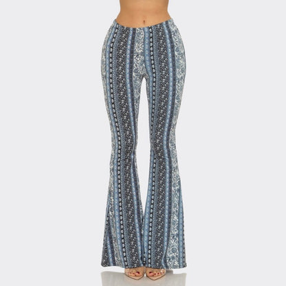 Blue Black Florals Flare Pants - The Feral Market