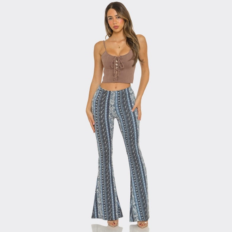 Blue Black Florals Flare Pants - The Feral Market