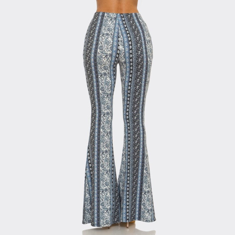 Blue Black Florals Flare Pants - The Feral Market