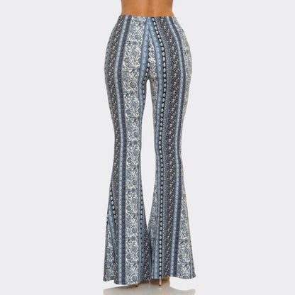 Blue Black Florals Flare Pants - The Feral Market