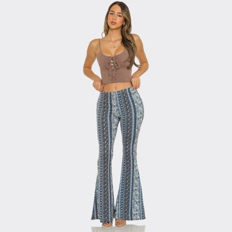 Blue Black Florals Flare Pants - The Feral Market