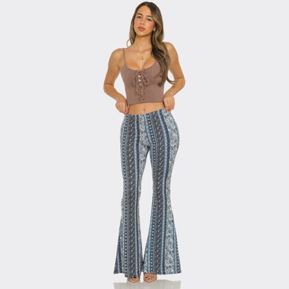 Blue Black Florals Flare Pants - The Feral Market