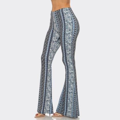 Blue Black Florals Flare Pants - The Feral Market