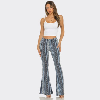 Blue Black Florals Flare Pants - The Feral Market