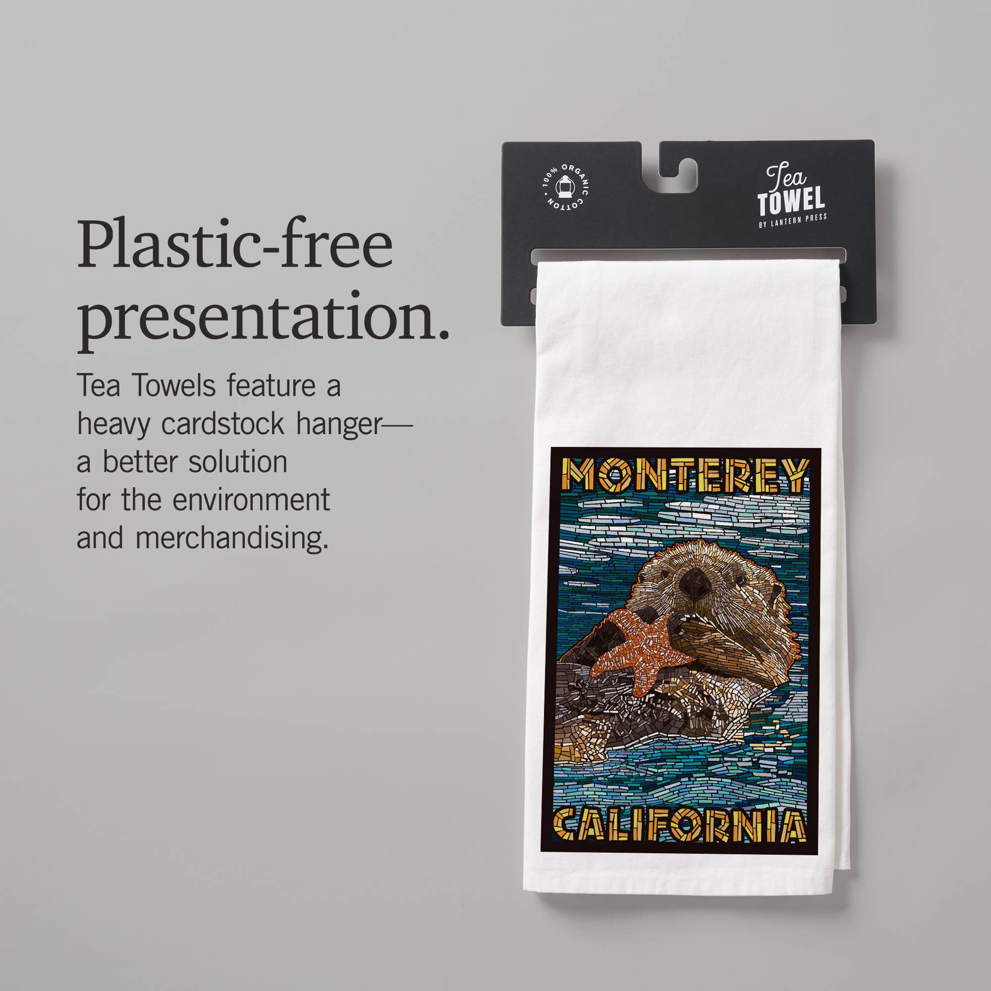 ORGANIC TEA TOWEL Monterey, California, Sea Otter, Mosaic - Thumbnail 3