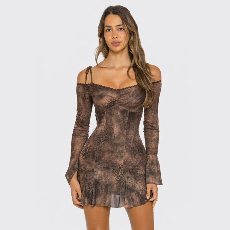 Off Shoulder Printed Mini Dress