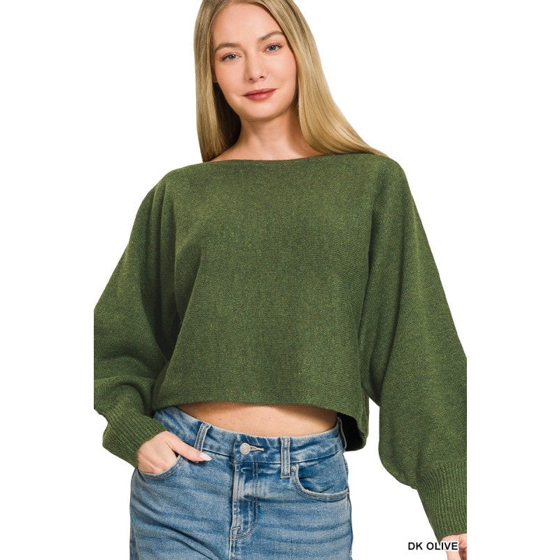 Boat Neck Balloon Sleeve Sweater