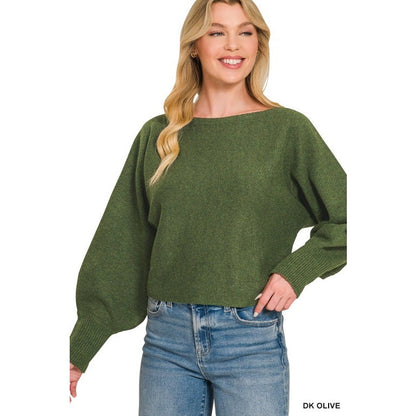 Boat Neck Balloon Sleeve Sweater