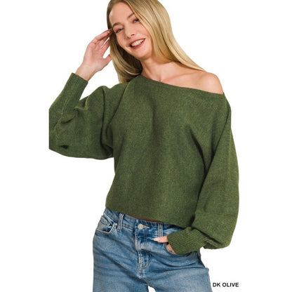 Boat Neck Balloon Sleeve Sweater