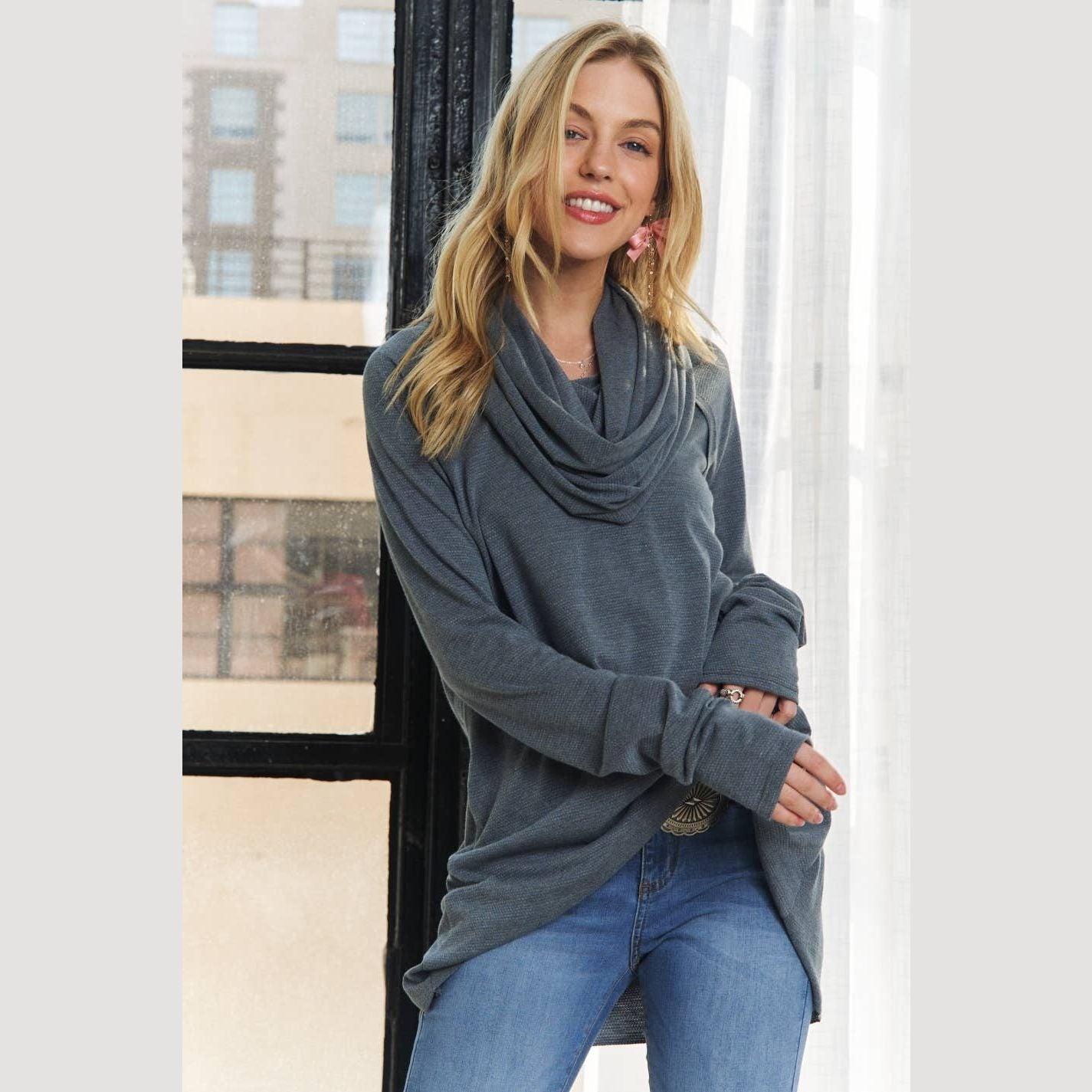 Raglan Sleeve Cowl Neck Top