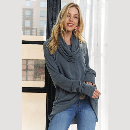 Raglan Sleeve Cowl Neck Top