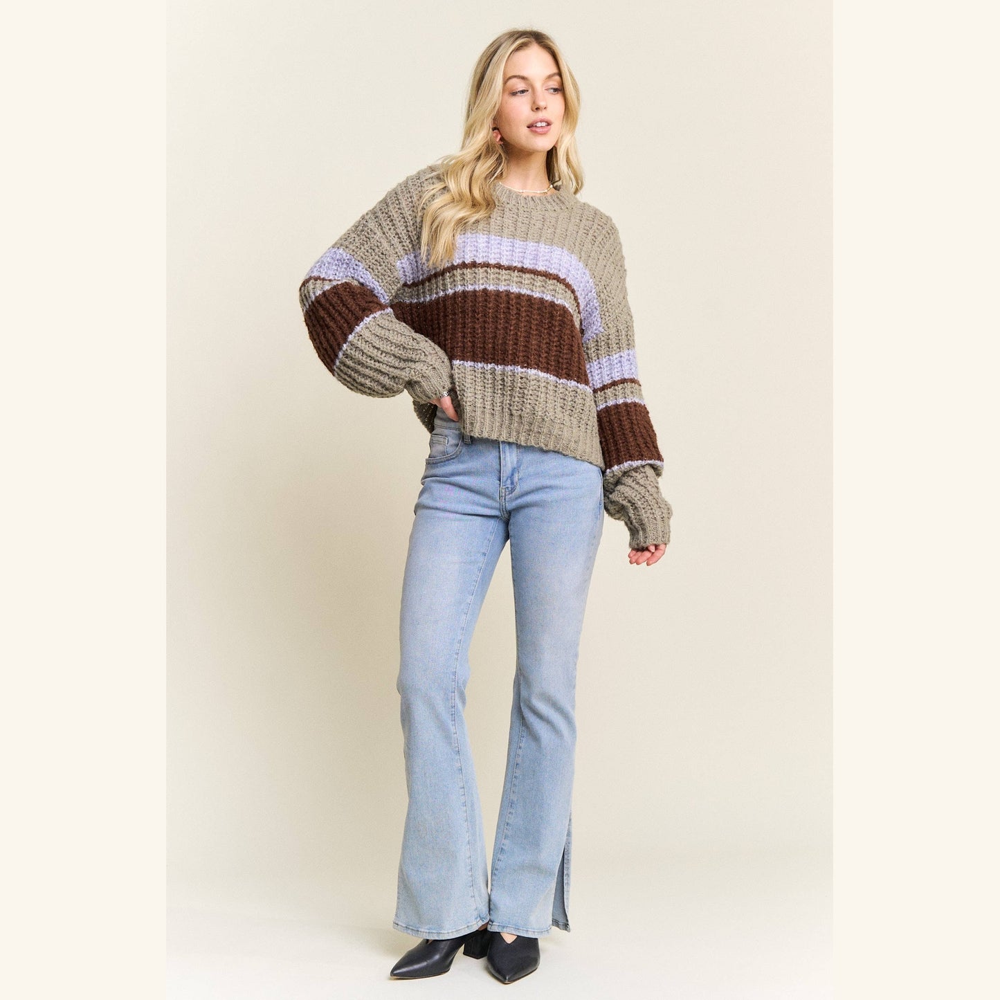 Horizontal Striped Crew Neck Sweater