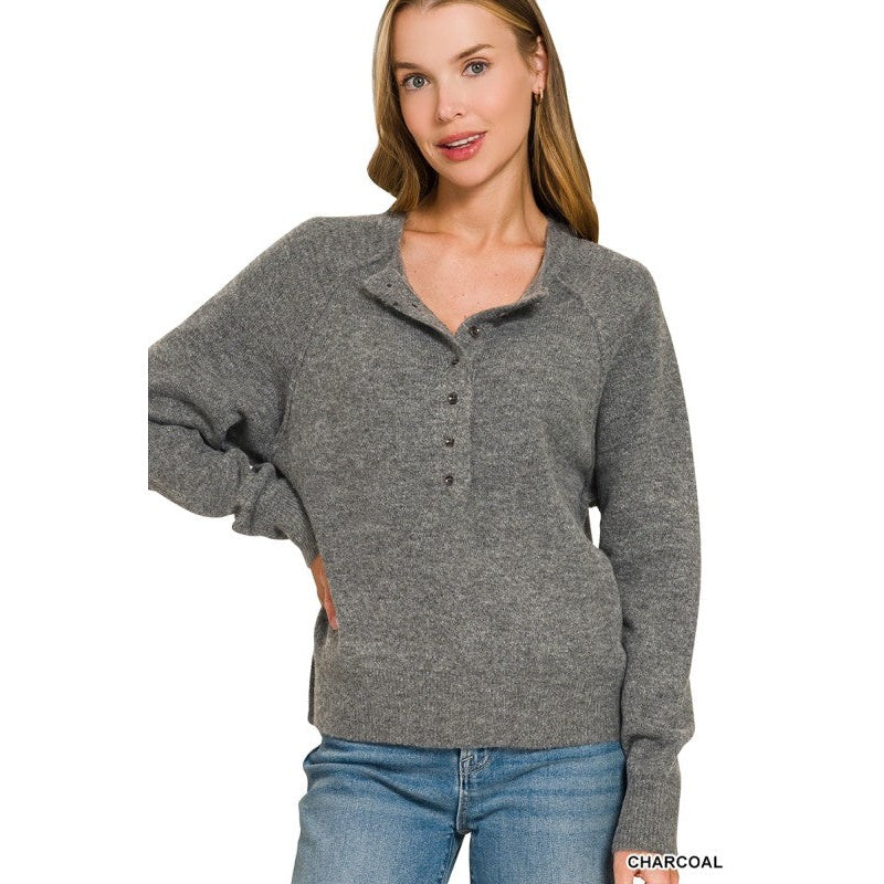 Half Button Henley Sweater