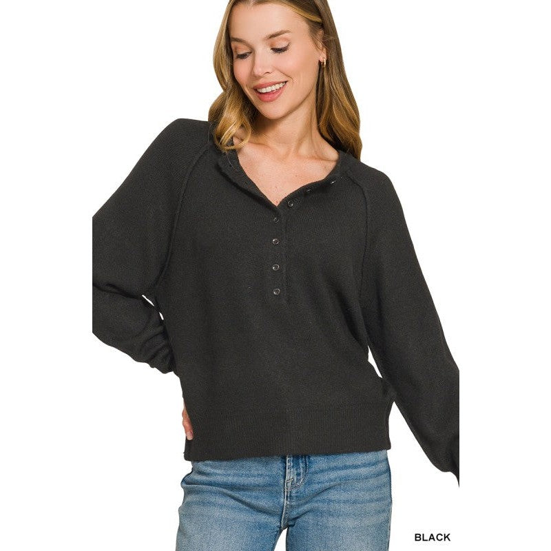 Half Button Henley Sweater