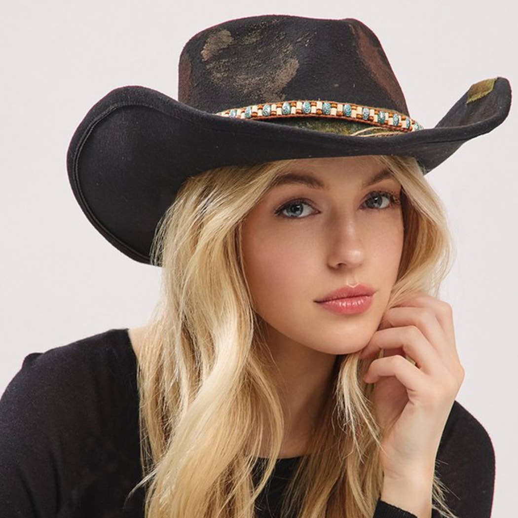 Vintage Versatile Shapeable Cowgirl & Fedora Hat With Distre - The Feral Market