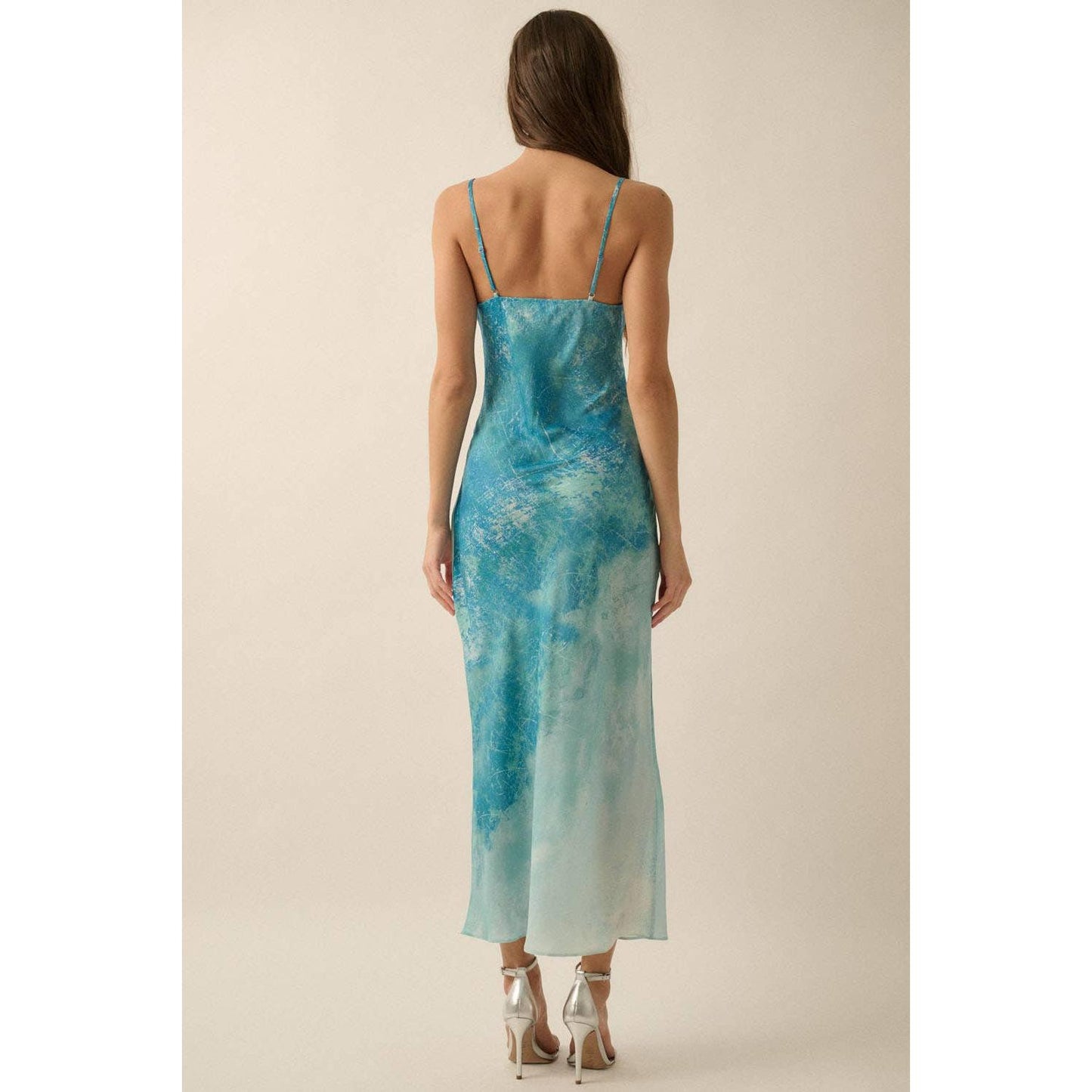 Tie Dye-Print Satin Bias-Cut Maxi Dress