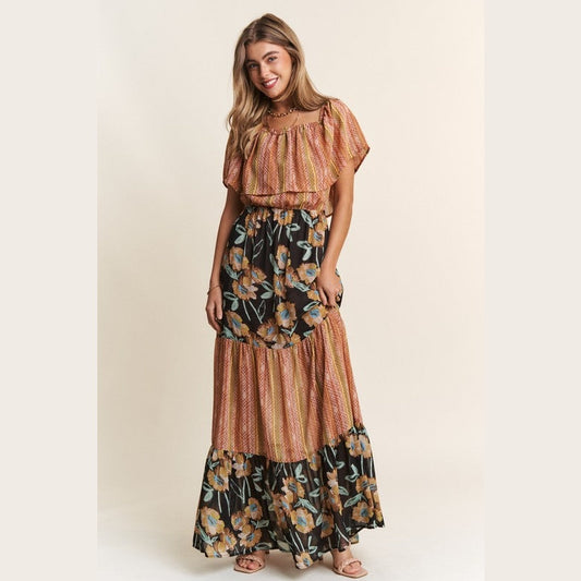 Harlow Open Shoulder Tiered Maxi Dress