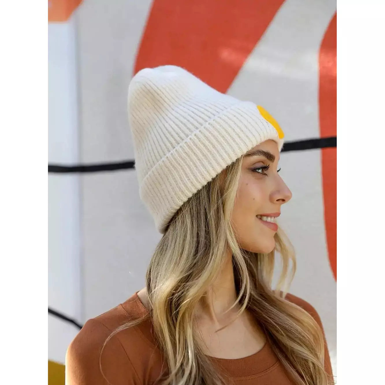 Smiley Face Ribbed Beanie *Cream*
