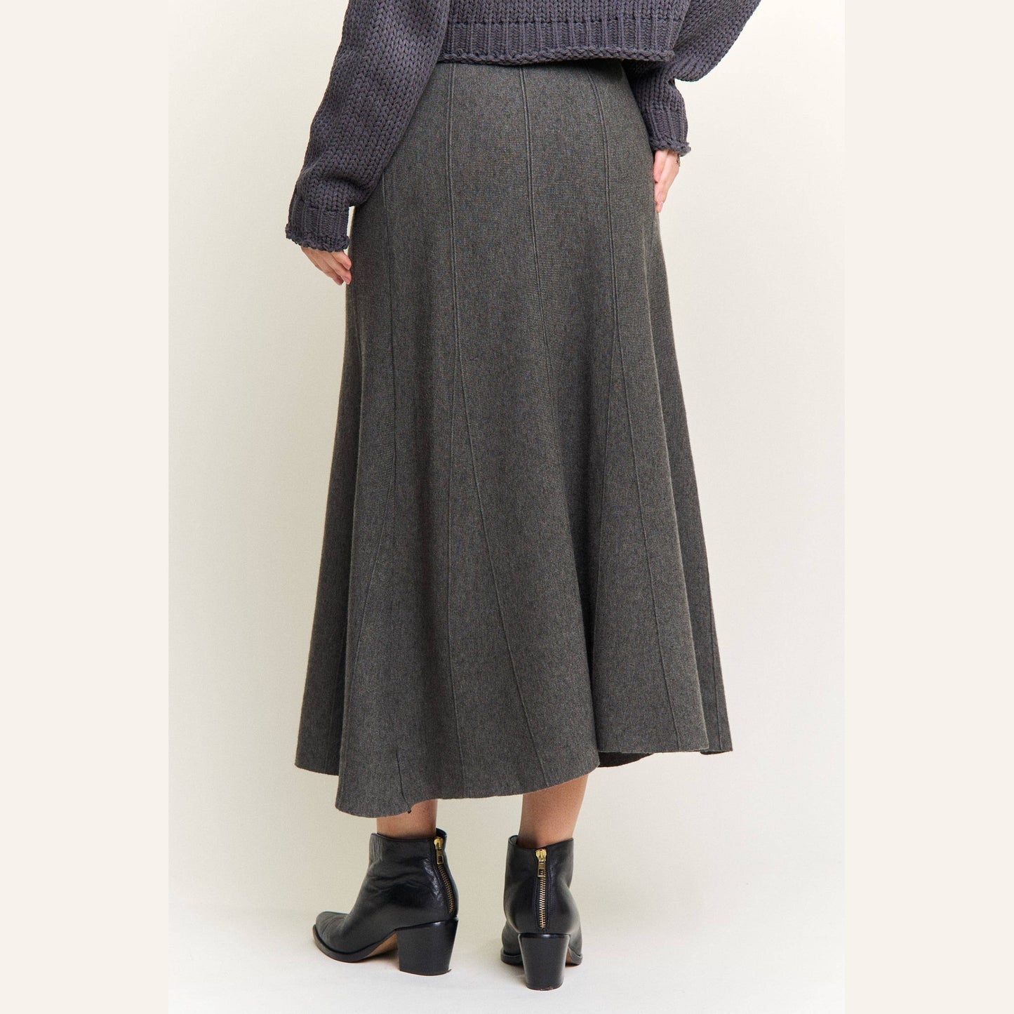 Ribbed Knit Pleated Midi Skirt