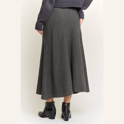 Ribbed Knit Pleated Midi Skirt