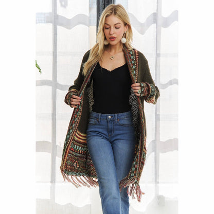 Fringe Hem Multicolor Cardigan