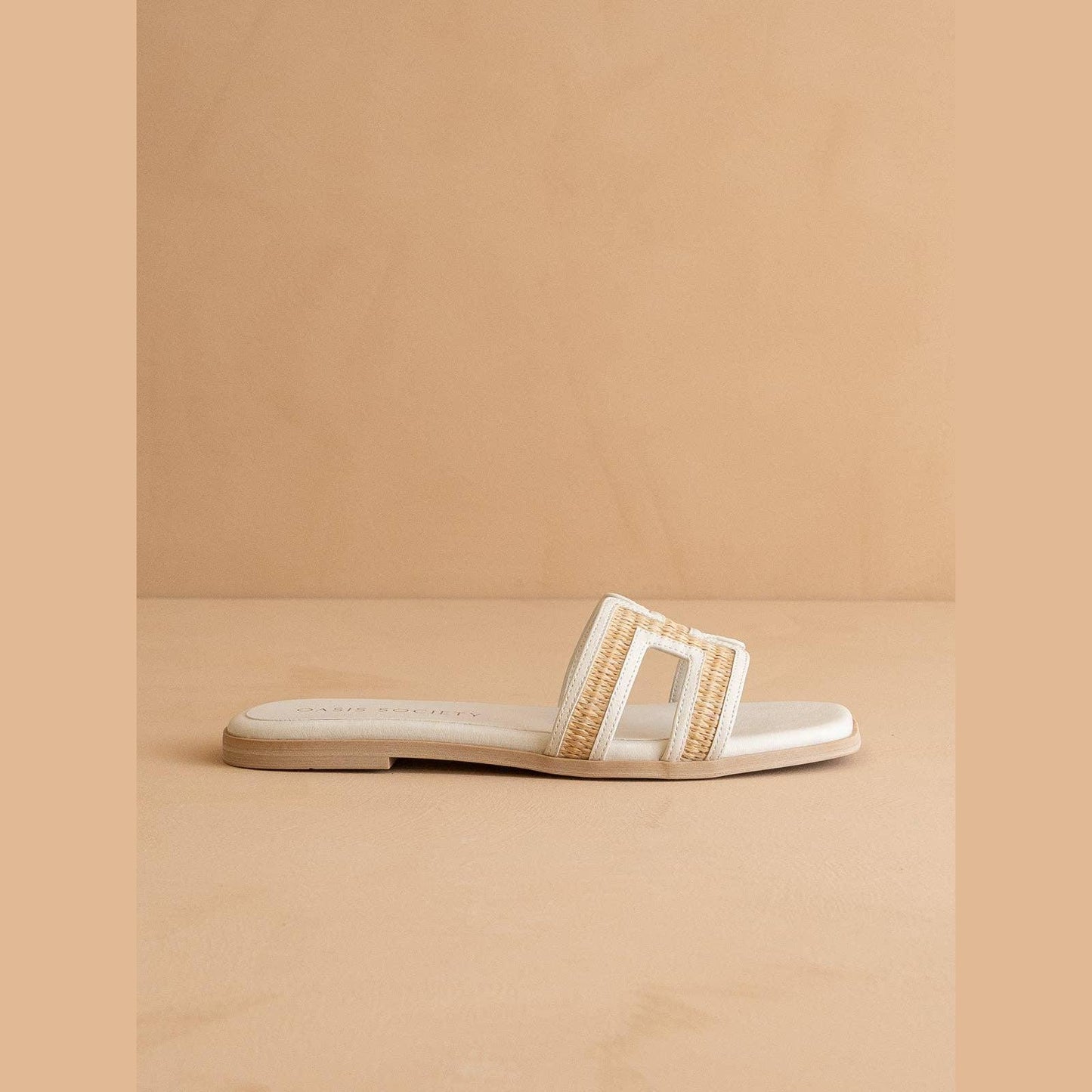 The Ena | White H Cutout Raffia Slide