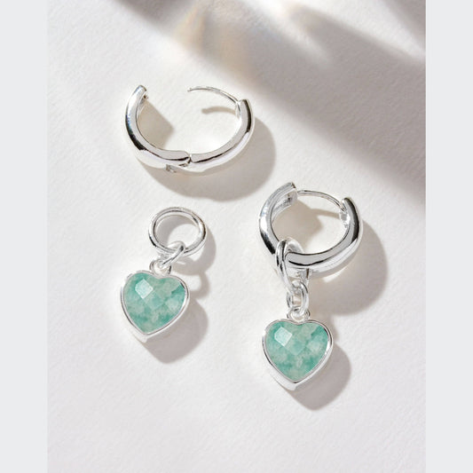 Heart's Accelerated Huggie Hoop Earring Silver - Amazonite