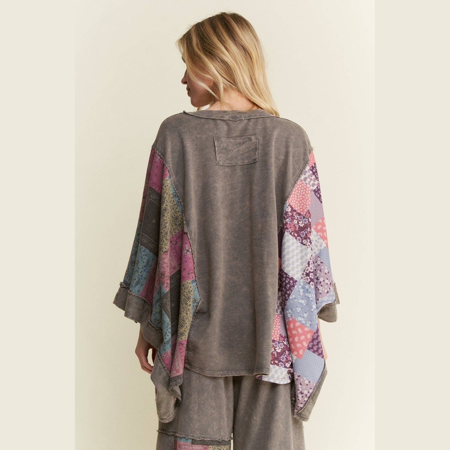 Mineral Washed Boho Patch Poncho Top