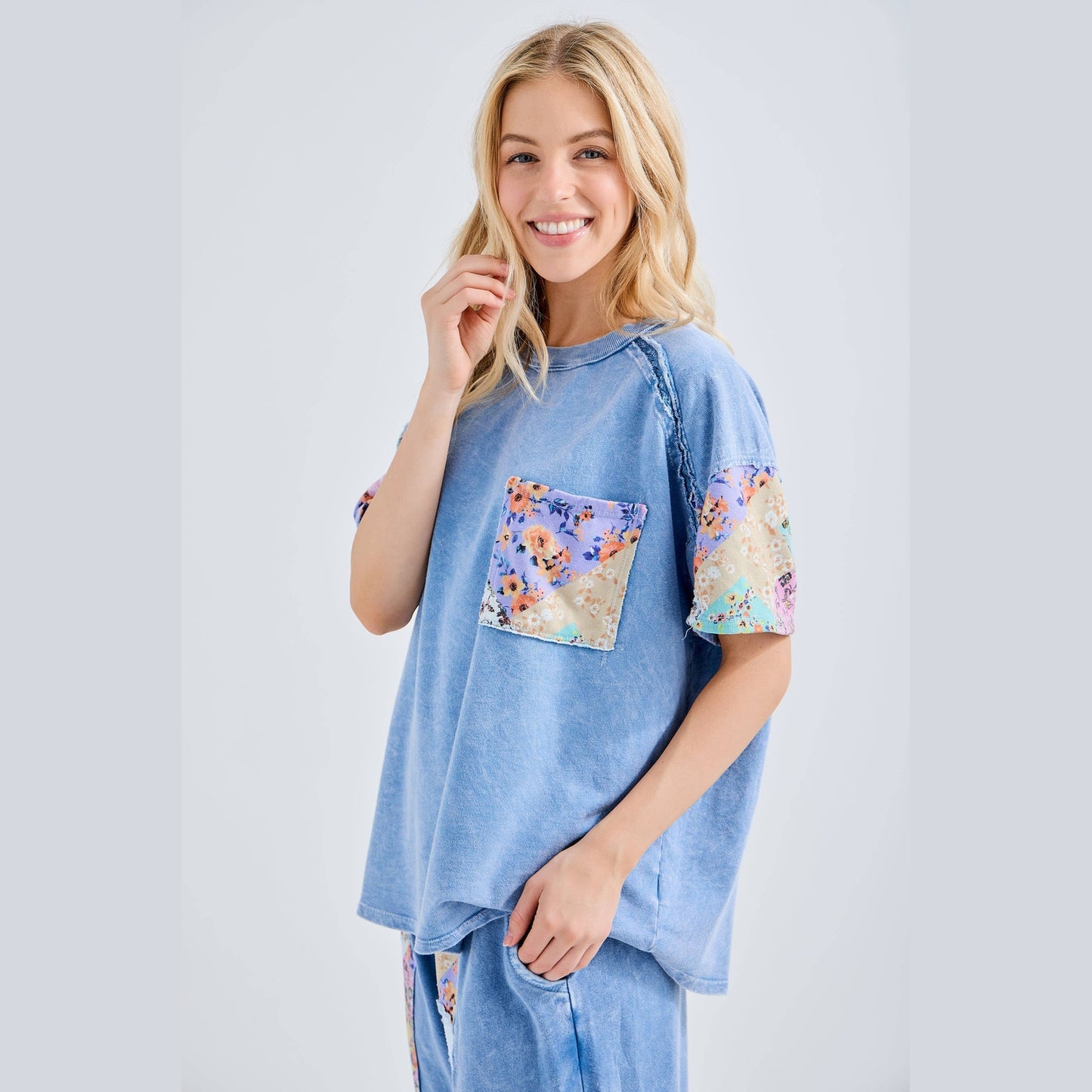 Mineral Washed Flower Patch Pocket Top