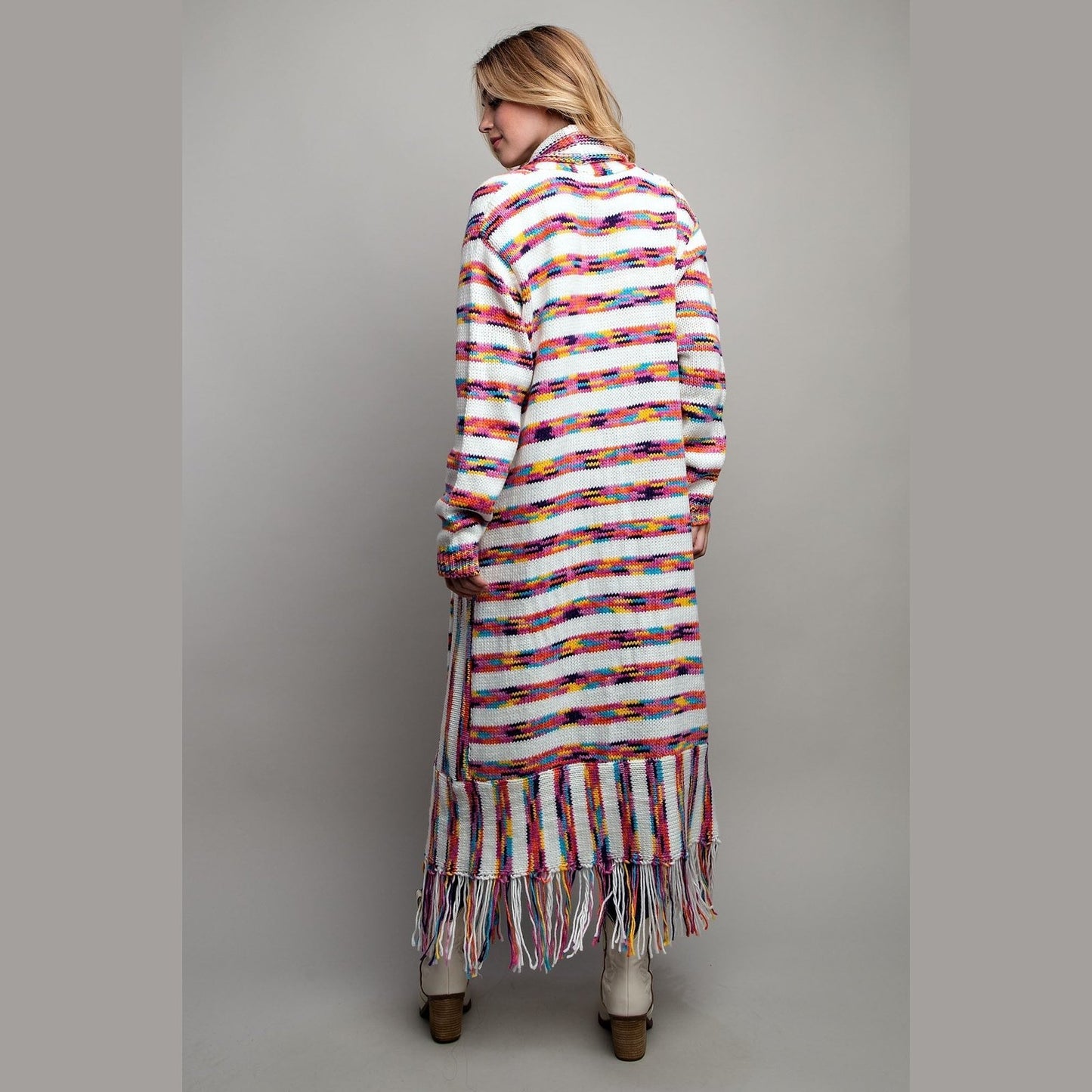 Lucy Rainbow Striped Fringe Cardigan