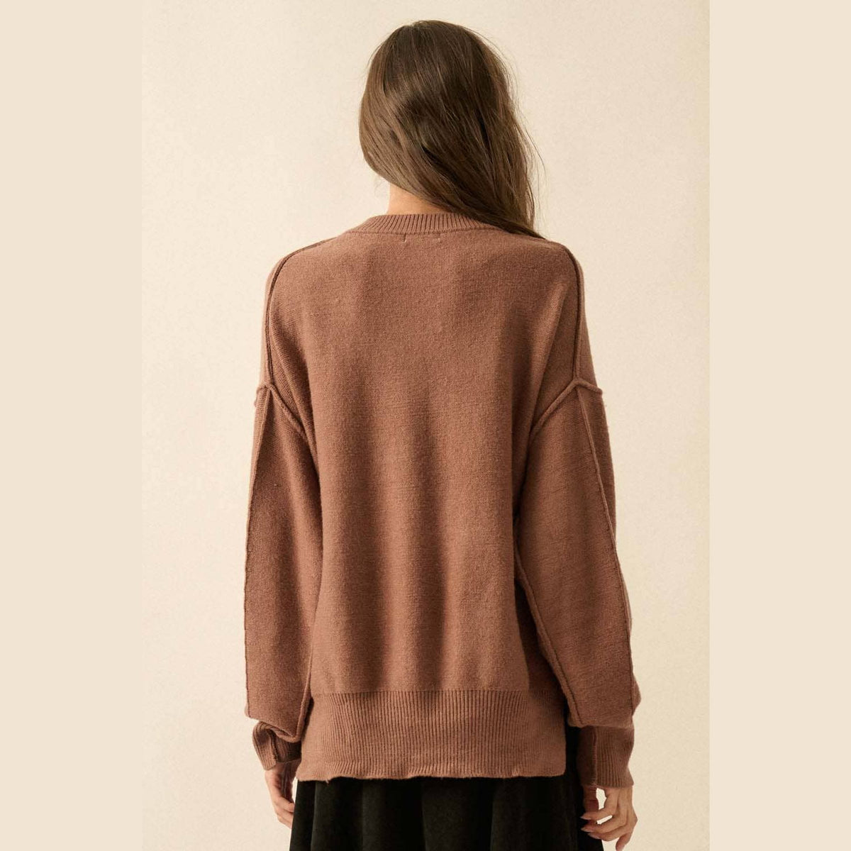 Embroidered Tigers Solid Knit Exposed-Seam Sweater - The Feral Market