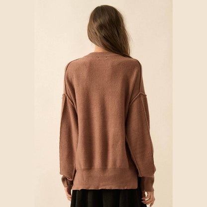 Embroidered Tigers Solid Knit Exposed-Seam Sweater - The Feral Market
