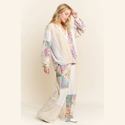 Mineral Washed Floral WaveKnit Jacquard Boho Top