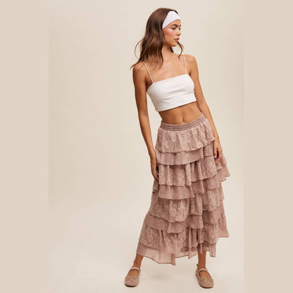Lace Tiered Maxi Skirt