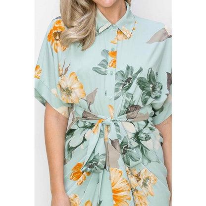 Annessa Floral Tie Front Pleated Dress