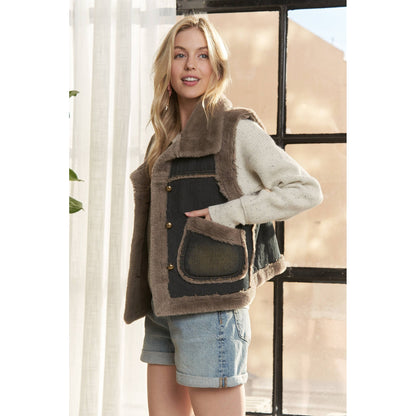 Knit Henly Denim Faux Fur Vest