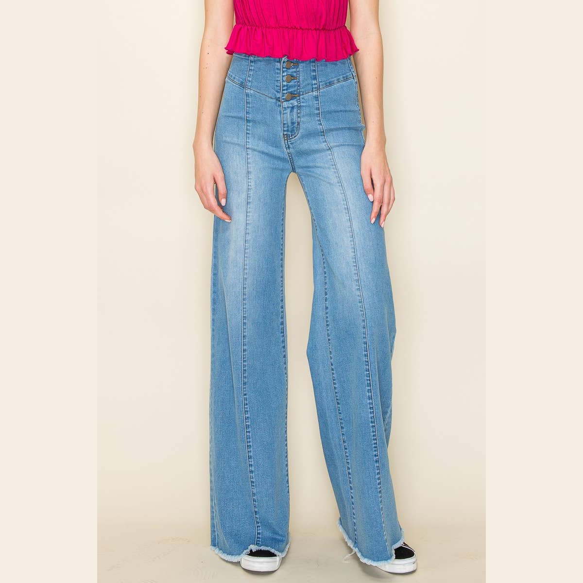 Lobelia Front Seam Wide Leg Denim Jeans in Dark Wash