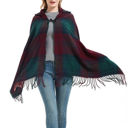 Plaid Hooded Poncho